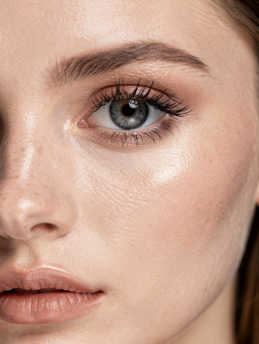 Сгенерировано нейросетью: ultra-realistic female face, eyes as focal point, sharp iris detail and clear limbal ring, subtle tear line specular highlights, minimal retouch, soft skin micro-texture, clamshell lighting (beauty dish + reflector) for bright catchlights, background softly blurred, Canon macro 100mm, f/4, ISO 200, 1/160s, neutral color grade, precise focus on the near eye